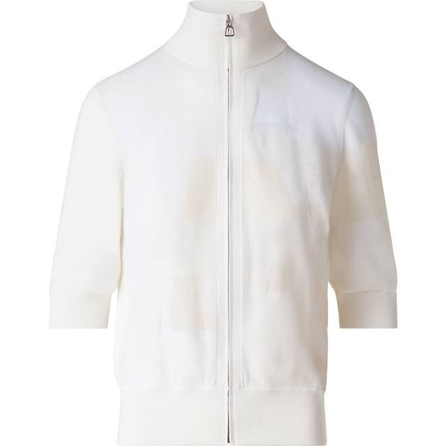 Trapeze Jacquard Elbow-Sleeve Zip Cardigan - ECRU - 4