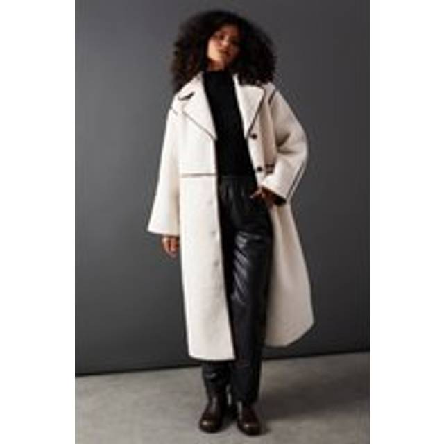 Warehouse Womens Contrast Bonded Coat - White - Size 14 UK