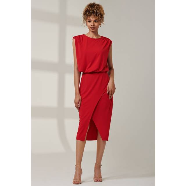 Kira Tiered Draped Bodycon Dress - Red - 12