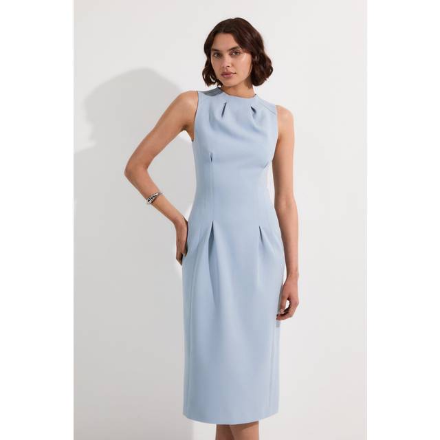 Structured Crepe Sleeveless Tailored Pencil Midi Dress - Dusty Blue - 16