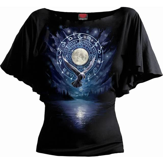 (XXL, Black) Spiral Direct Womens/Ladies Witchcraft Boat Neck Batwing Sleeve T-Shirt