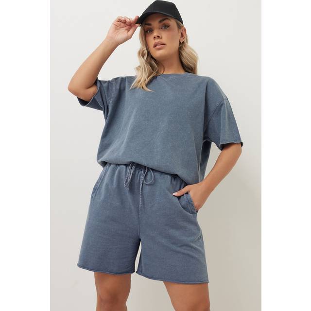 Yours Curve Blue Acid Wash Sweat Jogger Shorts, Women's Curve & Plus Size, Yours - 14