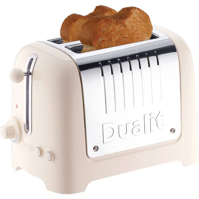 Dualit 2 Slice Lite Toaster | 1.1kW Toasts 60 Slices an Hour | Polished with Canvas White Trim | Bagel & Defrost Settings | 36 mm Wide Slots | 26213