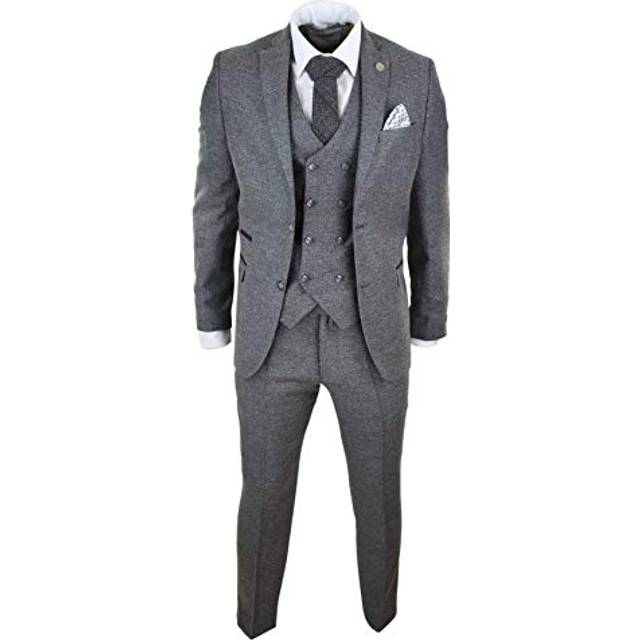 3 Piece Suit Double Breasted Tweed - Grey - 42R
