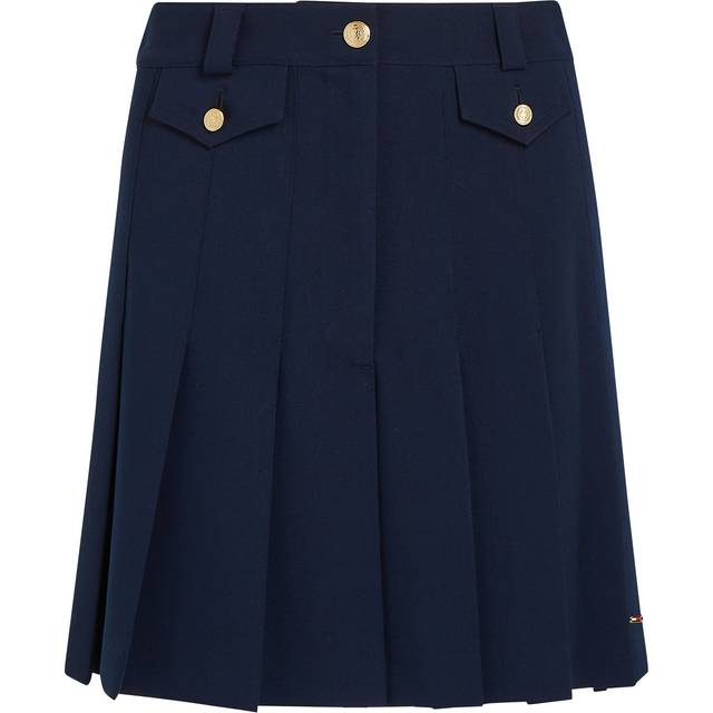 TOMMY HILFIGER Gold Button Pleated Mini Skirt |Marinblå |36