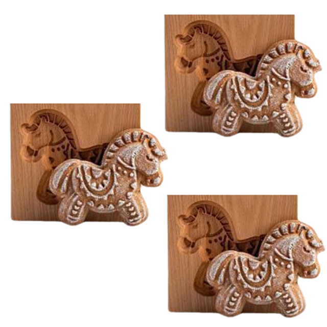 Wooden Cookie Mold Embossed Mold, 3D Carved Wooden Animal Cookie Mold Pony