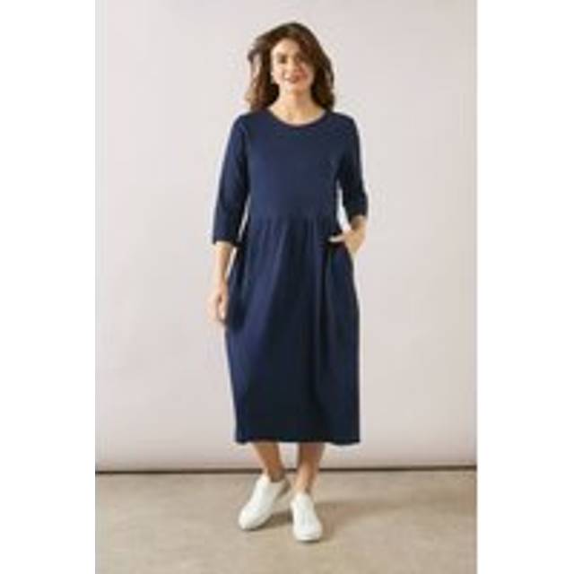 Womens Jersey 3/4 Sleeve T-Shirt Midi Dress - Navy - 14