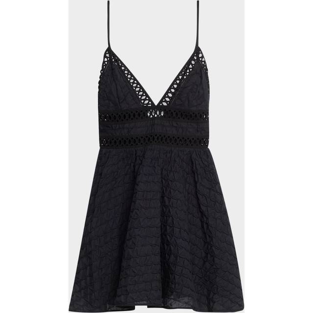 Lavene Embroidered Cotton Voile Mini Dress - BLACK - X-Small