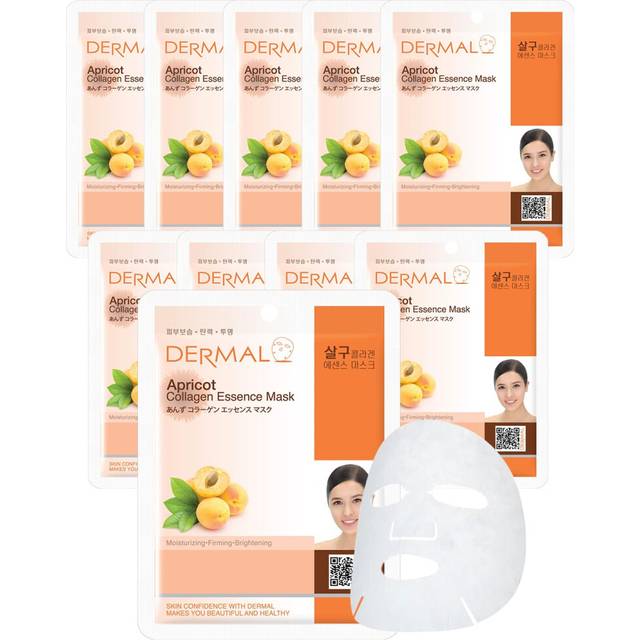 DERMAL Apricot Collagen Essence Korean Facial Mask Sheet Pack of 10 - Nourishing  Revitalizing Complexion  Skin Glow - Hypoallergenic Skin Friendly Sh