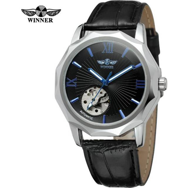 (black) T-winner Men&apos;s Fashion Casual Hollow Out Retro Automatic Mechanical Watch - Black