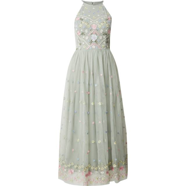 Maya Deluxe Embroidered Halterneck Midaxi Dress, Green Lily