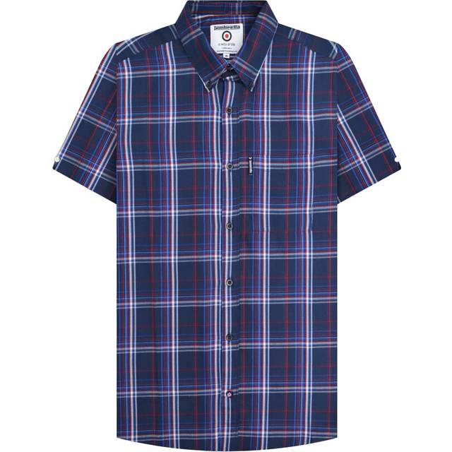 (4XL, Navy/Blue/Red) Lambretta Mens SS25 Checked Shirt