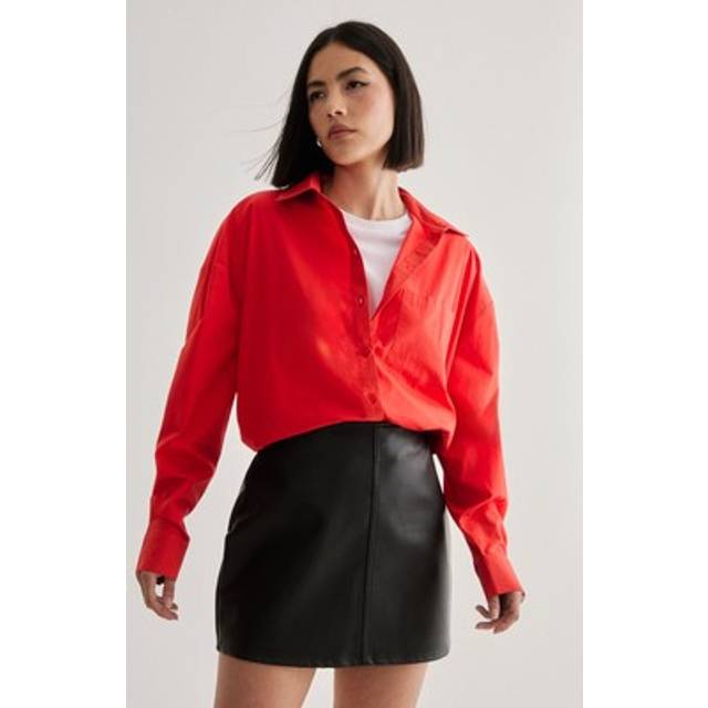 Womens Cotton Oversized Shirt - Red - 6