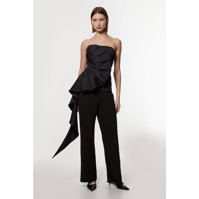 Scuba Drama Ruffle Strapless Woven Top - Black