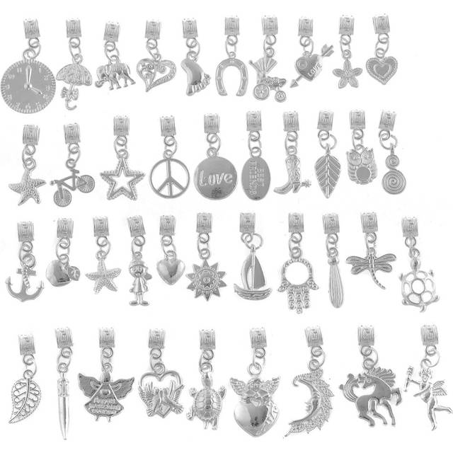 RUBYCA 40Pcs Tibetan White Silver Plated Metal Connector Bails Mix Bead Pendant Charm Bracelet 301