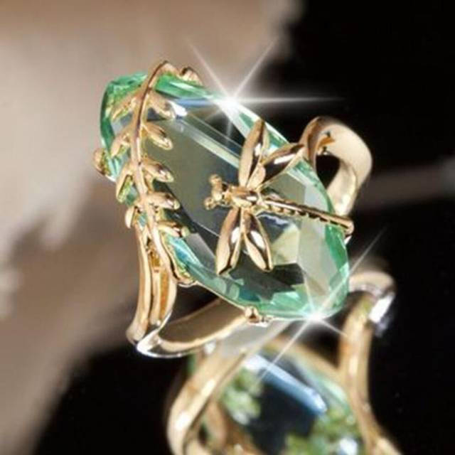 (as the picture, No. 8) Chic Fashion Jewelry Women Dranonfly Design Natural Peridot Engagement Wedding Party Ring