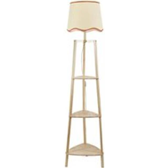 ValueLights Hiru 3 Shelf Rust Edge Scallop Shade Wooden LED Floor Lamp - Cream