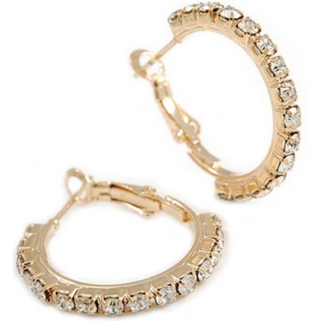 25mm small clear crystal hoop earrings in gold tone metal