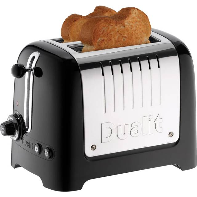 Dualit 2 Slice Lite Toaster | 1.1kW Toasts 60 Slices an Hour | Polished with High Gloss Black Trim | Bagel & Defrost Settings | 36 mm Wide Slots |