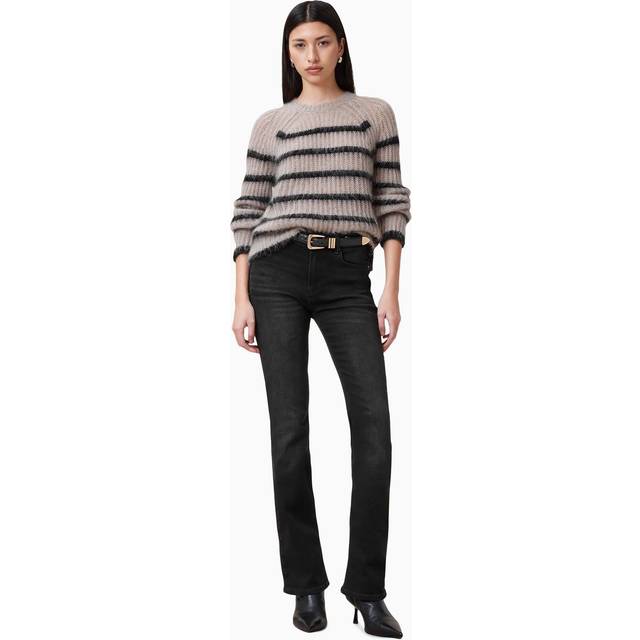 AllSaints Haldan Slim Organic Cotton Rich Bootcut Jeans, Washed Black