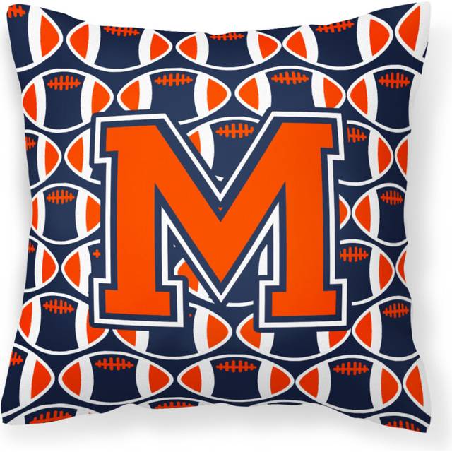 Caroline's Treasures CJ1066-MPW1414 Letter M Football Orange  Blue and white Fabric Decorative Pillow  14 H x 14 W  Multicolor