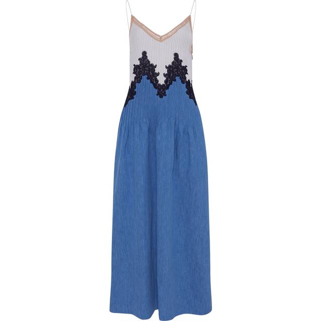 Althea Colorblock Pintucked Denim Maxi Dress - LIGHT BLUE DENIM - 44 IT (8 US)