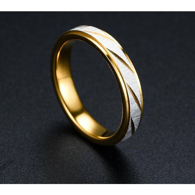 (woman-12) 1pcs New Gold Color Ring Stainless Steel Couple Ring Fashion Batch Striped Ring Jewelry