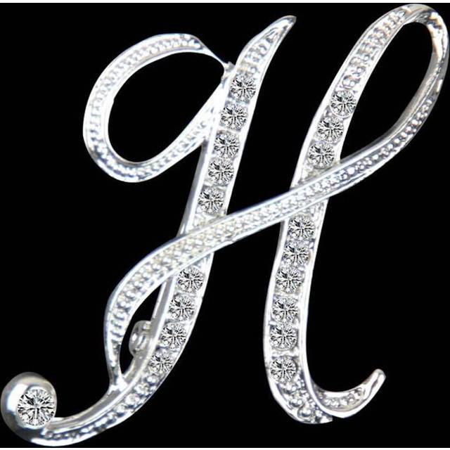 (H) Gifts Rhinestone Letter Crystal Pins Jewelry Letter Alphabetical English Brooch Brooches