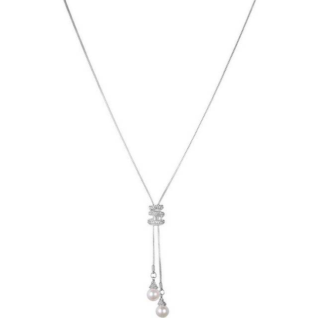 (silver) Pearl Crystal Long Sweater Chain Circles Necklace Vintage Accessary Crystal Collares Jewlery