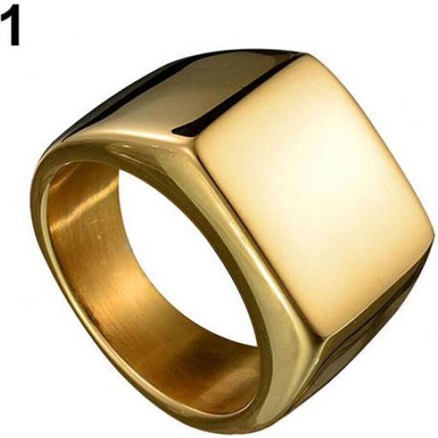 (golden, US 7) Fashion Men Stainless Steel Plain Square Wedding Finger Ring Band Punk Jewelry
