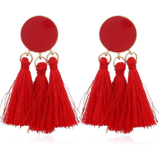 Tassel Earrings Round Drop For Women Red