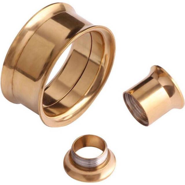 (gold, 14mm) 2x 316l Steel Body Piercing Jewelry Double Flares Screw Ear Expander Flesh Tunnel Plugs Ear Gauges
