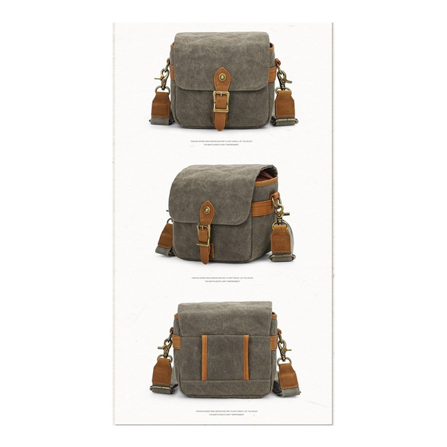 Canvas SLR Camera Bag Mini Single Messenger Bags Waterproof Wear-Resistant Shoulder Photography Backpacks Green