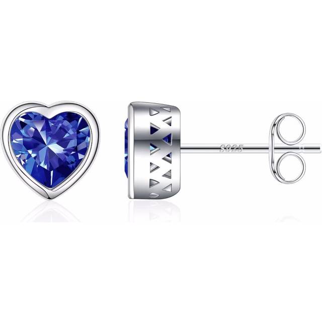 Iefil December Birthstone Tanzanite Earrings for Women  925 Sterling Silver Heart Stud Earrings for Women Blue Earrings Jewelry Mothers Day Valentines