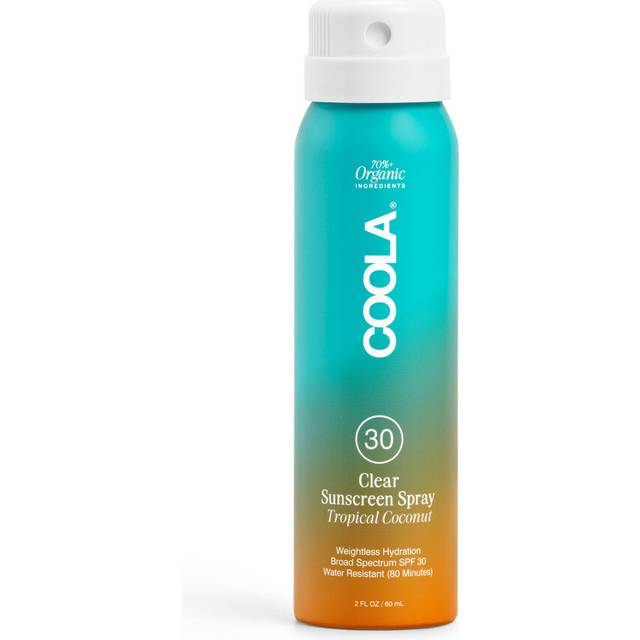 COOLA Organic Sunscreen SPF 30 Sunblock Spray  Dermatologist Tested Skin Care for Daily Protection  Vegan and Gluten Free  Tropical Coconut  2 Fl Oz