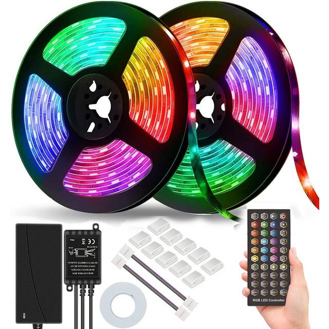 (300LED, US Plug) DC12V 5M/10M 5050 RGB Timer Function LED Strip Light Waterproof With 40kEYS Remote Control + Music Controller