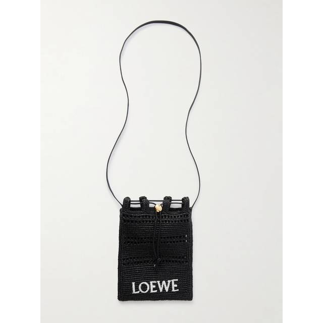 LOEWE - + Paula's Ibiza Leather-trimmed Embroidered Raffia Shoulder Bag - Black - One size