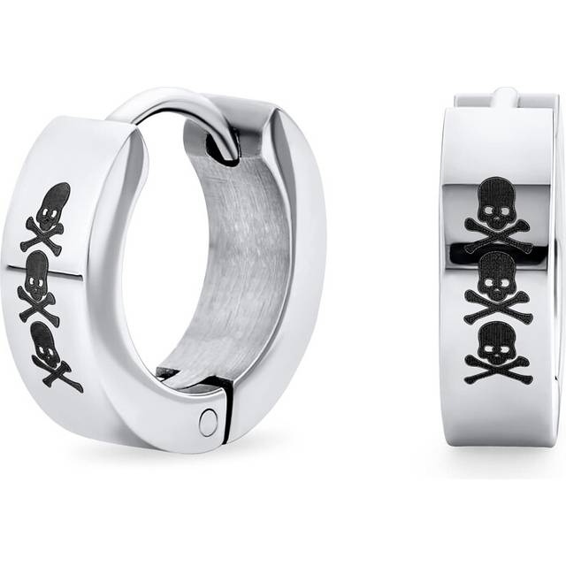 Unisex Biker Jewelry Small Halloween Skull Hoop Kpop Huggie Earrings For Men Women Teen Silver Tone Stainless Steel