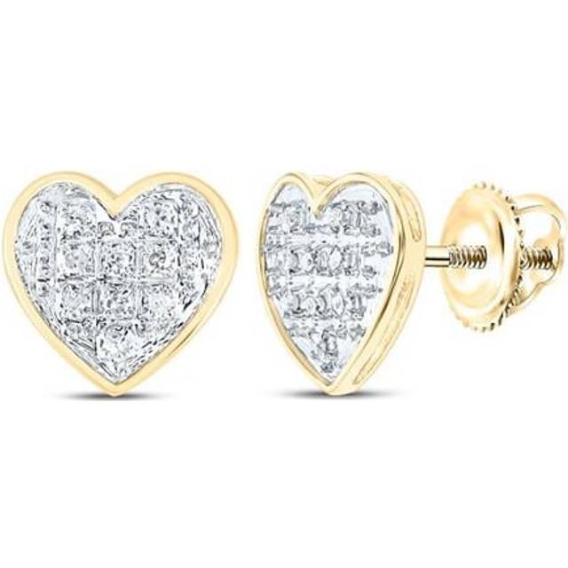 GND 111915 0.05 CTW 10KT Yellow Gold Womens Round Diamond Heart Cluster Stud Earrings