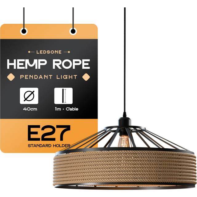 LEDSone Vintage Hemp Rope Pendant Light with Hemp Rope arounded Wire Cage Hanging Ceiling Pendant Decorative Light Fixture for Restaurant and Any