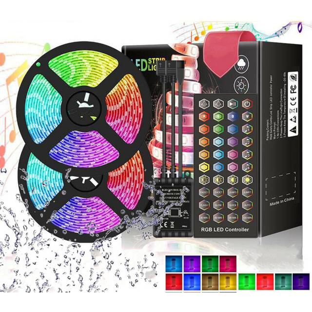 (300LED, EU Plug) DC12V 5M 10M 5050 RGB LED Strip Light Kit Waterproof Home Decorative Lamp + Power Adapter + Remote Control