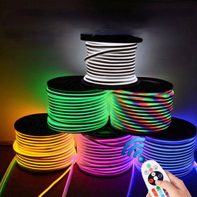 (5M) 1M/5M/10M 220V 5050RGB LED Strip 60LED/M Waterproof Tape Neon Flex Lights Rope Plug