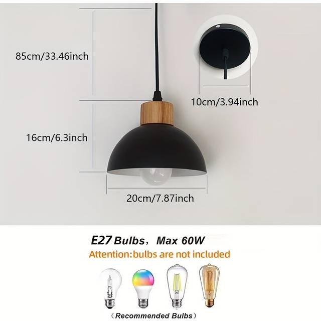 (Black) 1pc modern simple semi-circular E27 bulb base hanging pendant light, restaurant bar counter, kitchen hallway, bedroom room lighting (without b