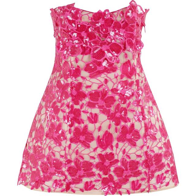 Alira Strapless Sequined Lace Mini Dress - CERISE - Small