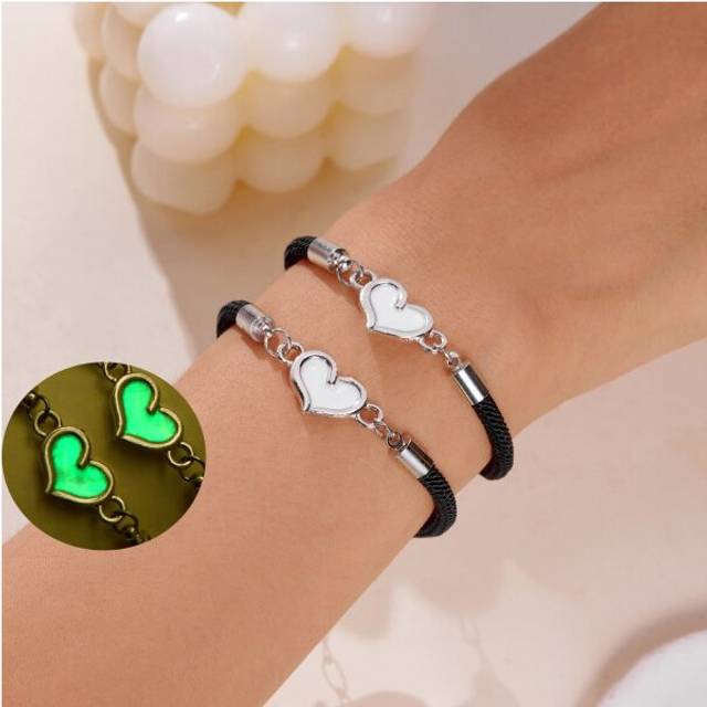 (BR24Y0800-3) Heart Matching Luminous Couples Bracelet For Women Men Braided Rope Bracelets