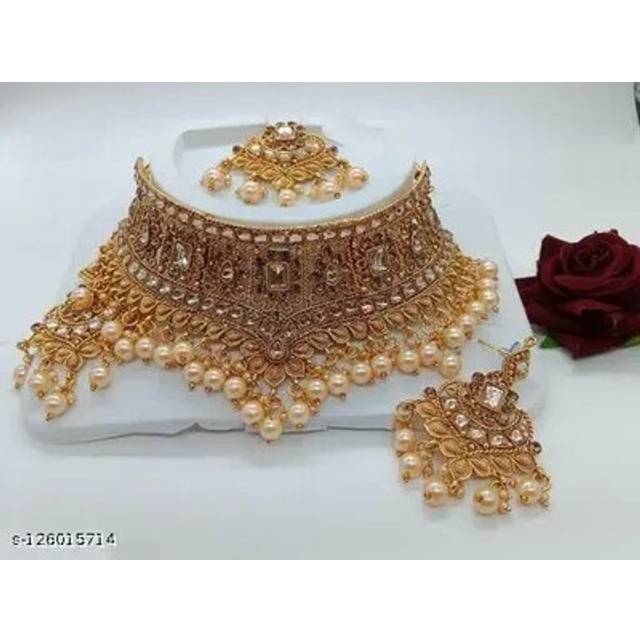 Indian bollywood gold plated kundan choker bridal necklace earrings jewelry set
