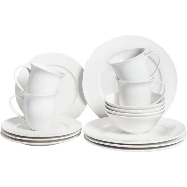 ELDERBERRY 16 Piece Handmade Porcelain China Dinnerware Set - Service for 4 - White (16)