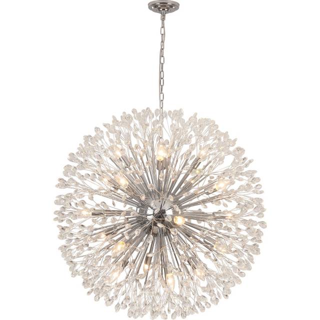 Dandelion 20-Light Modern Round Sputnik Crystal Chandelier Starburst Ceiling Light - Chrome (90cm H X 90cm W X 90cm D)