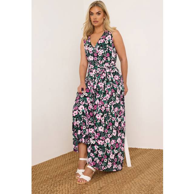 Yours Curve Pink Floral Print Maxi Wrap Dress, Women's Curve & Plus Size, Yours - 26-28