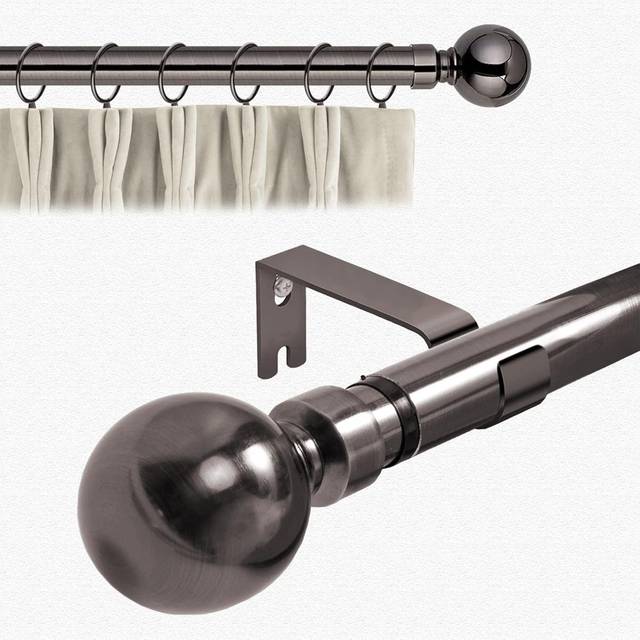 Metal Plain Ball Extendable Curtain Pole 160 cm to 300 cm Adjustable Curtain Rod - Black Nickel